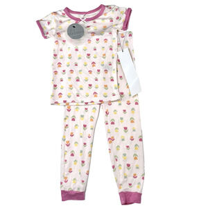 Milkberry Set of 2 pcs Bamboo Pajamas Tulip Flowers PJs 2T for sensitive skin